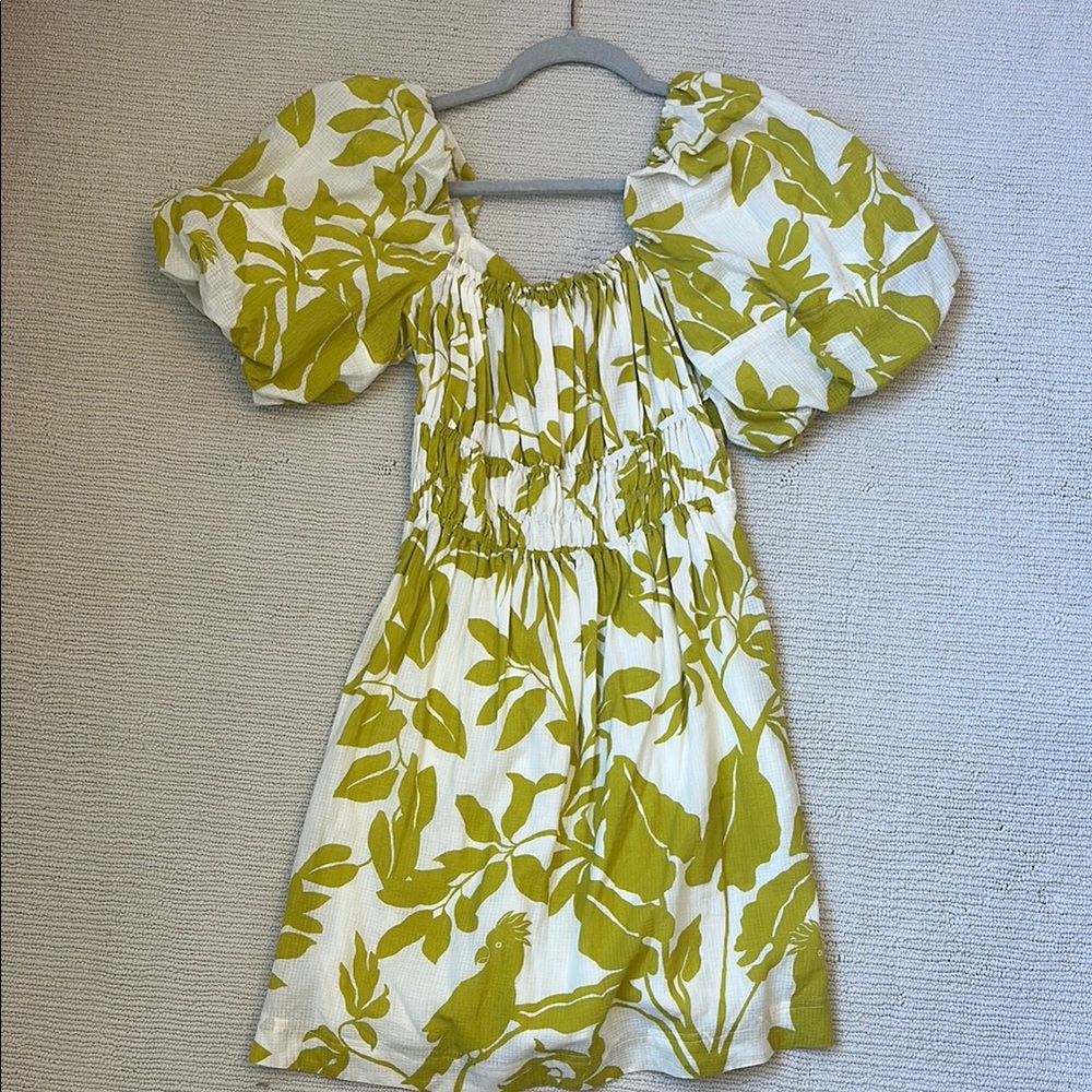 Anthropologie Green and White Mini Dress